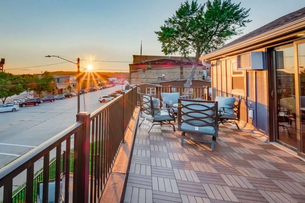 The Ruby’s private deck at sunset over Broad Street